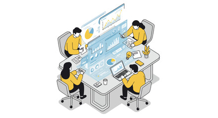 Obraz premium Team Analyzing Data and Charts Around Table.