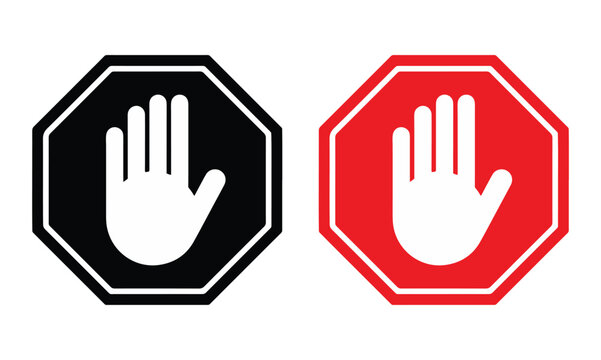 Red stop hand block octagon sign or Adblock or do not enter or forbidden icon.  vector png illustration. vector illustration eps