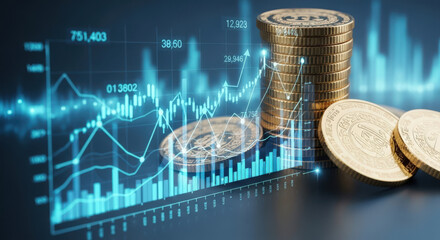 Analyzing Market Trends Coins and Financial Graph Depicting Investment Analysis and Economic Forecasting in a Dynamic Stock Market Environment