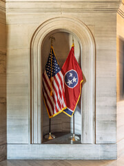The American and Tennessee Flags in the Tennessee State Capitol in Nashville