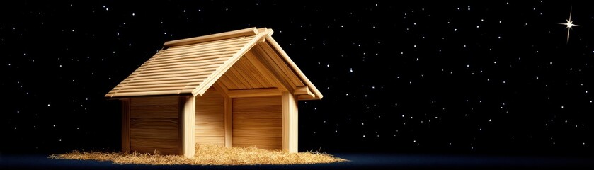 Cozy wooden house model with natural wood finish led in a starry night sky background showcasing rural architecture and rustic charm