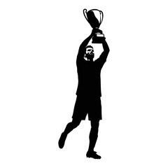 vector silhouette of a soccer player lifting the trophy after the championship