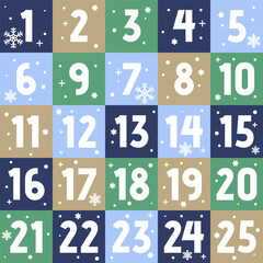 Cool Pastel Advent Calendar with Soft Snowflakes Gentle Color Blocks and Minimal Winter Holiday