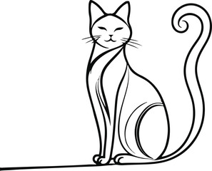 Bold line cat sitting gracefully, tail looping elegantly 3