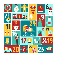 Bright Family Christmas Advent Calendar with Playful Holiday Icons Cheerful Winter Gifts