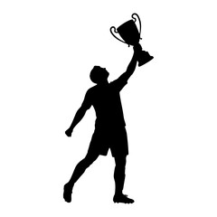 vector silhouette of a soccer player lifting the trophy after the championship