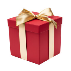 Obraz premium Vibrant red gift box with gold ribbon on transparent background