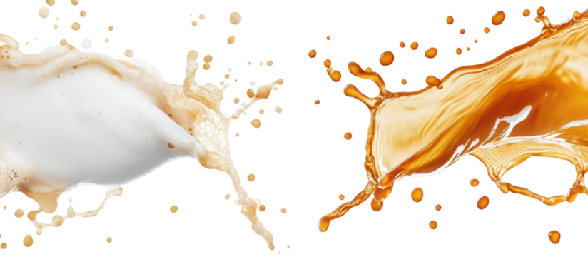 Two liquid splashes colliding isolated on transparent background