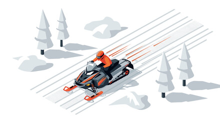 Fototapeta premium Isometric snowmobile adventure winter sports in a pristine snowy landscape