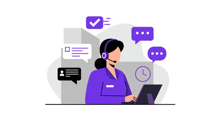 Customer Service Representative with Headset and Laptop.