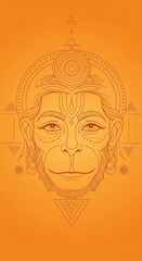 Contemporary Hanuman Face Vector. Minimal Orange Divine Geometry.