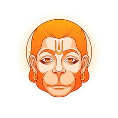 Contemporary Hanuman Face Vector. Minimal Orange Divine Geometry.