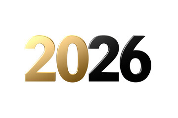 2026 typography design with metallic gold and black numbers on transparent background