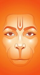 Minimal Hanuman Face Vector. Warm Orange Tones and Calm Divine Eyes.
