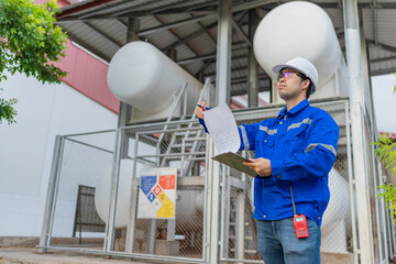 Engineers and supervisor work place to keep liquid helium,preventive maintenance schedule checking,Thailand people,Consult technical problems