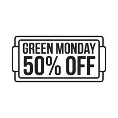 Green monday 50 percent off sale announcement sign
