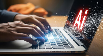 Artificial Intelligence Integration in Laptop Keyboard Demonstrating Technological Advancement, Machine Learning, and Automation in Modern Computing Systems