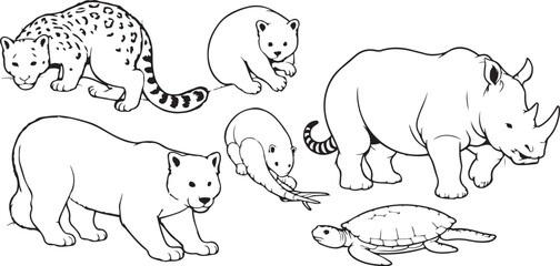 Collection of wild animals isolated on white background