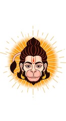 Radiant Hanuman Face Vector. Orange-Gold Aura with Divine Light.