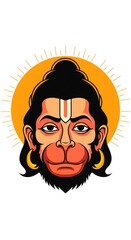 Radiant Hanuman Face Vector. Orange-Gold Aura with Divine Light.