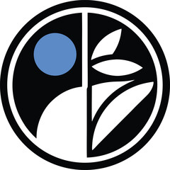 Abstract circle with blue dot and plant sprout