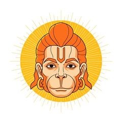 Radiant Hanuman Face Vector. Orange-Gold Aura with Divine Light.