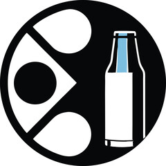 Black circle with abstract shapes and a bottle silhouette