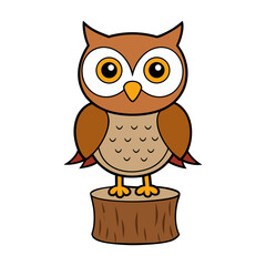 perched owl on tree stump