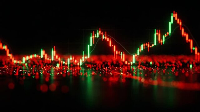Stock market data visualization with red and green candlestick chart  