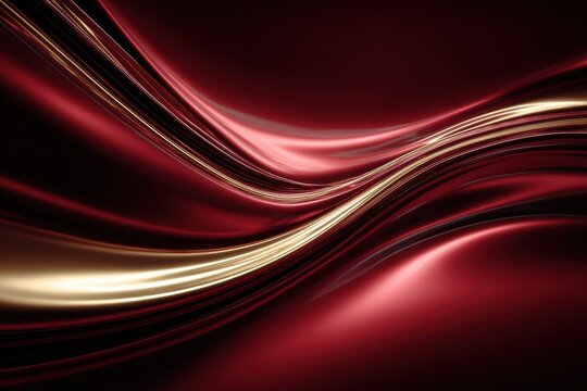 Abstract flowing molten gold curves in dynamic red background