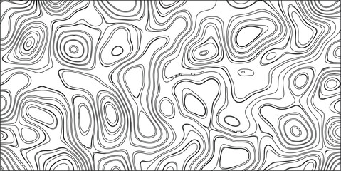 Abstract topographic contour lines forming a seamless organic pattern on a white background, representing elevation maps and natural terrain textures in a minimalist black and white design