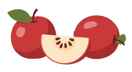 Vibrant Red Apples and Slice Illustration.