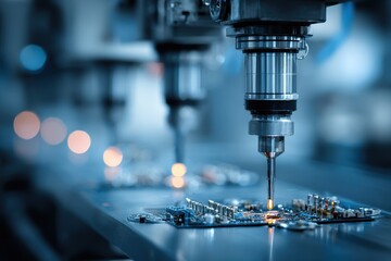 Industrial Robotic Arm Assembling a Circuit Board with Precision