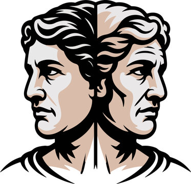 Past and Future Concept- Stylized Janus Illustration.