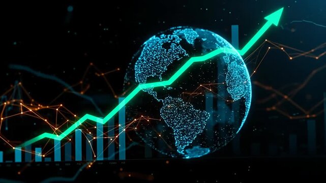 Digital globe with upward trend line in financial stock market graph   - Powered by Adobe