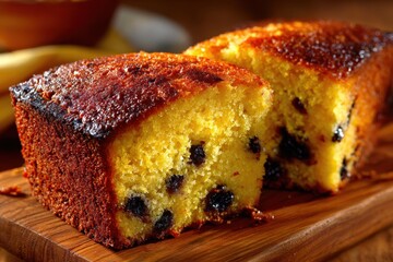 Close up of delicious crumbly golden cornbread chunks