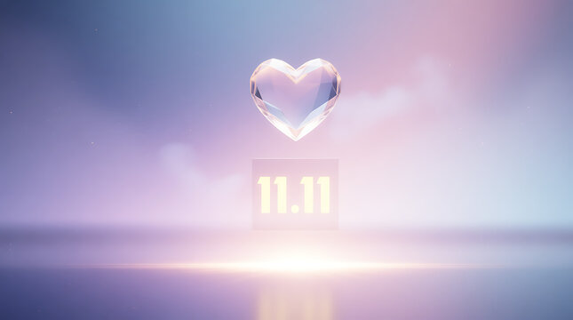 A glowing crystal heart floats above a luminous base bathed in soft pastel light with a dreamy ethereal atmosphere and gentle bokeh effects symbolizing love and hope