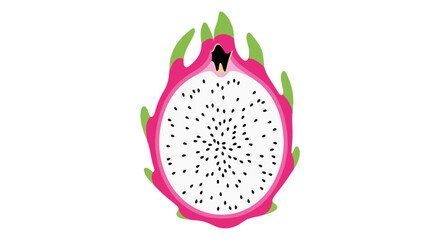 Vibrant Dragon Fruit Slice with White Flesh and Black Seeds.