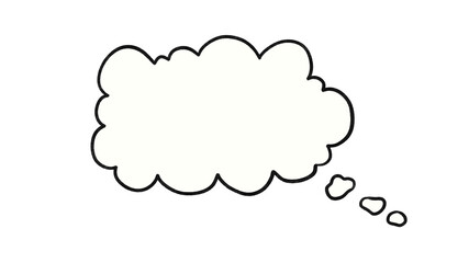 Blank white cloud thought bubble with hand-drawn black outline on transparent background. For adding text in contexts such as comics, graphic design, presentations. Speech bubble. 