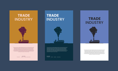 Trade Industry Promotional Posters with Cargo Ship Silhouettes, Trade oil and gas industry poster design