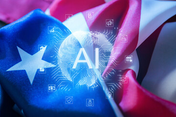 Artificial intelligence represented in front of flags from the USA and Cuba