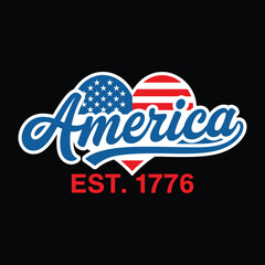 America Est. 1776 &mdash; Patriotic Heart Design with Stars and Stripes