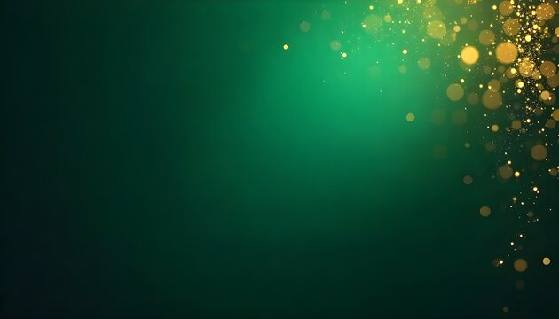 Deep green background with a corner burst of gold bokeh and sparkling light particles. - Powered by Adobe