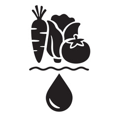 Icon of vegetables growing in basket with water drop