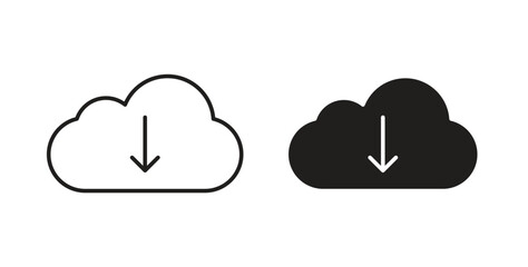 Cloud download icons set isolated on white background flat vector illustration.