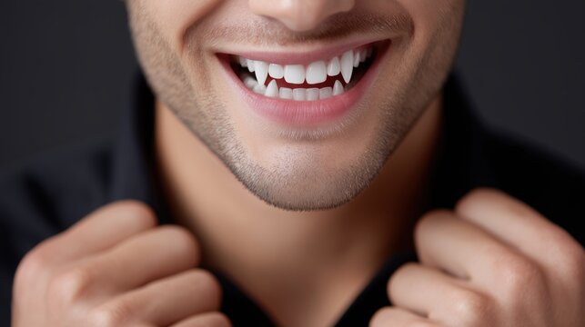 Confident Smiling Man with Vampire Fangs