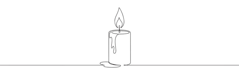 Obraz premium Continuous one line drawing of a lit candle with melting wax, symbolizing warmth, remembrance, and contemplation.