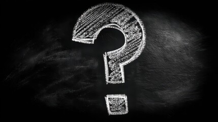 Chalkboard Style Question Mark in White Chalk on Dark Blackboard Background for Concept of Inquiry, Learning, or Uncertainty