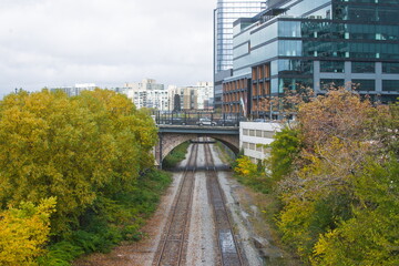 Philadelphia looking north towards Market street along the freight railroad tracks