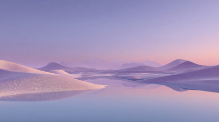 Fototapeta premium Dreamy Pastel Horizon with Abstract Hills and Serene Water Reflection